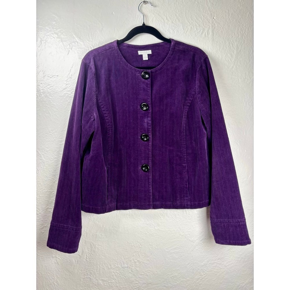 Charter Club Purple Corduroy Button Front Jacket Womens‎ Large Cotton